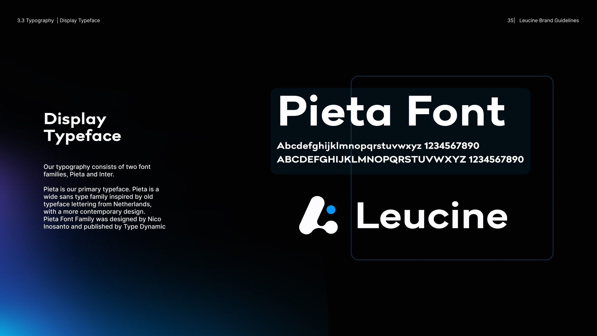 Display typeface Pieta — wide sans family inspired by Dutch lettering