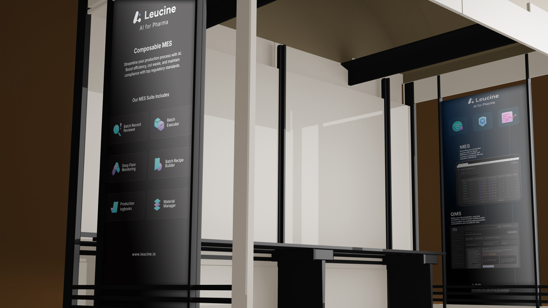 Trade show standees — Composable MES suite with module icons