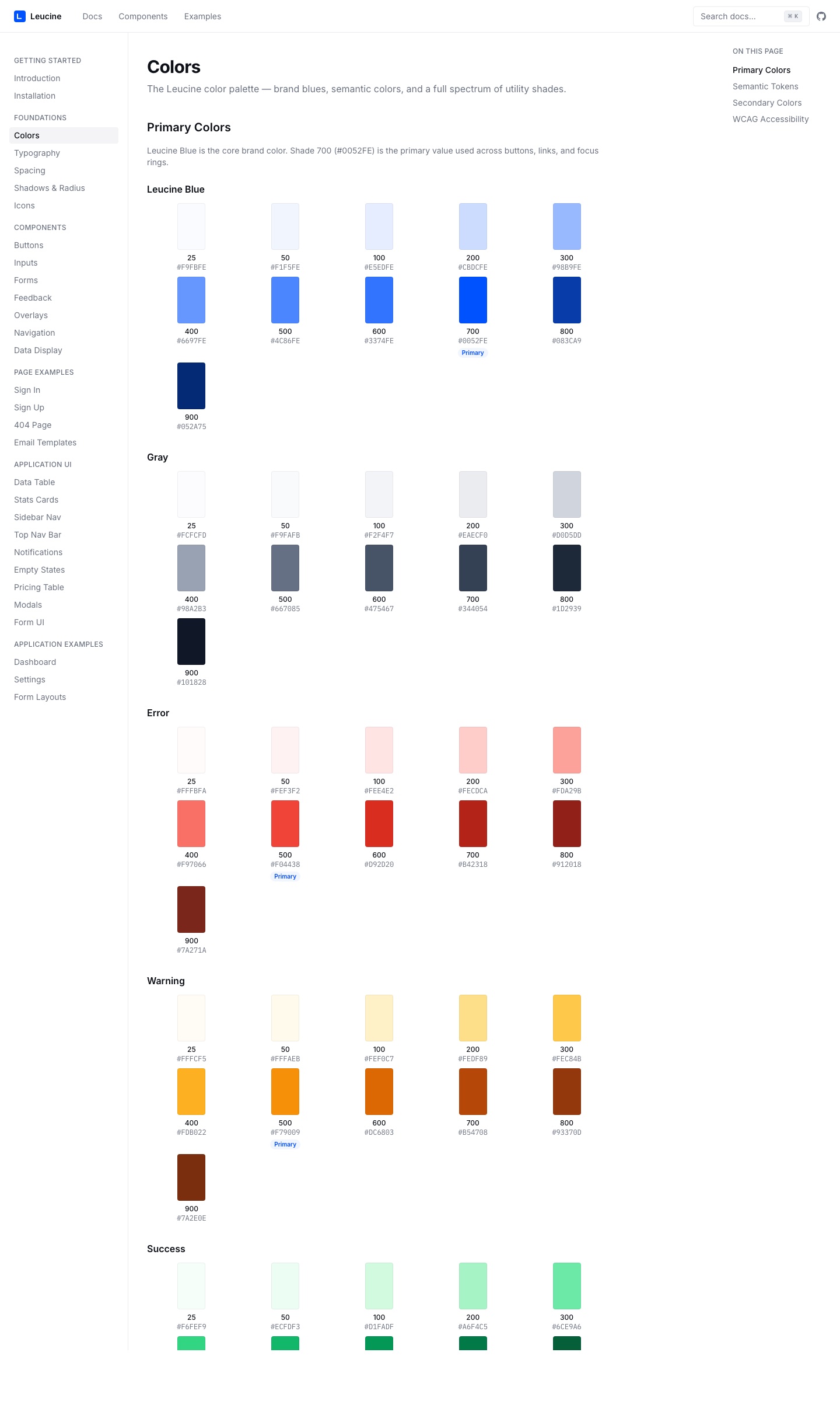 Leucine DS — colour system: 14 palettes × 11 shades