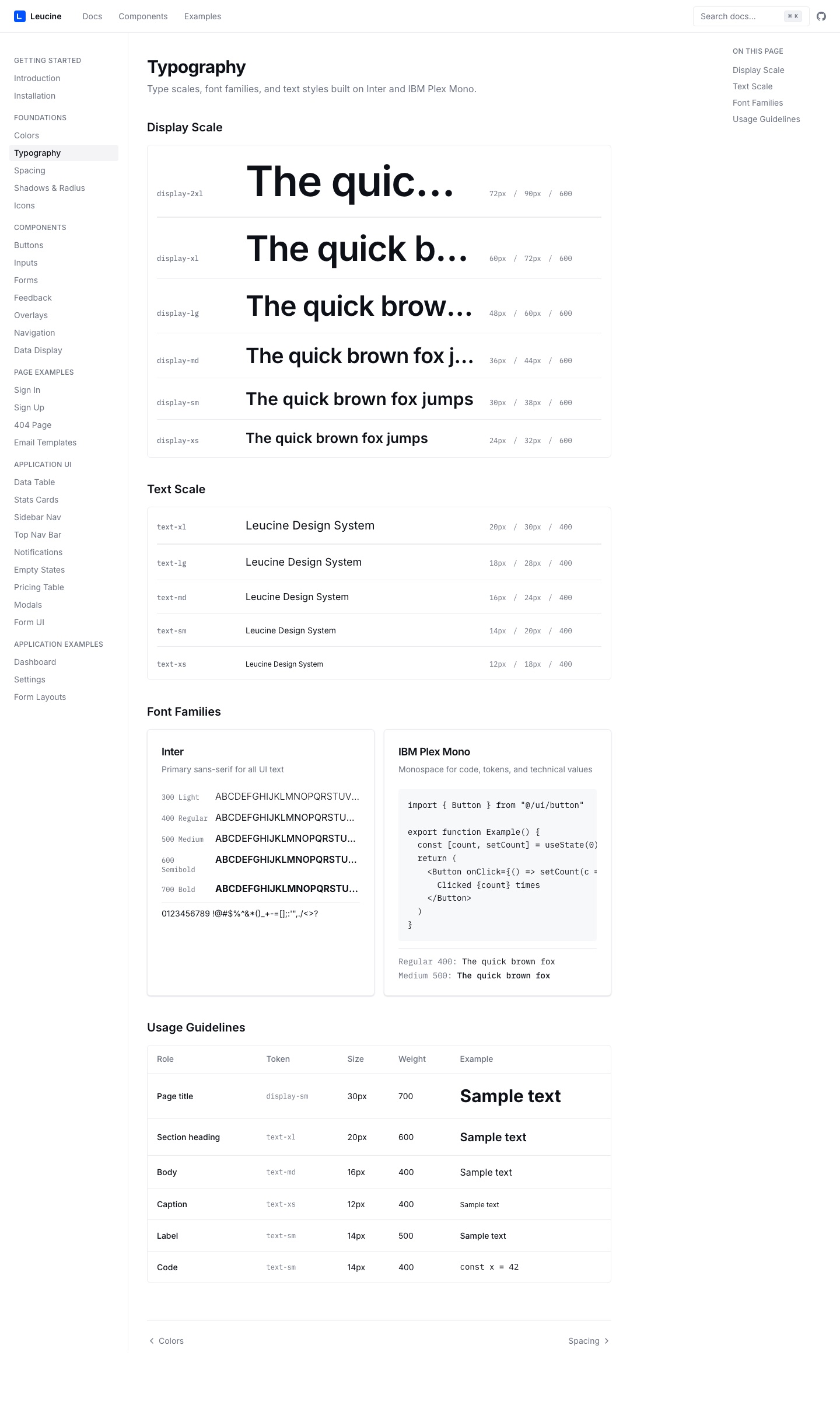 Leucine DS — type system: Inter + IBM Plex Mono, 11 scales
