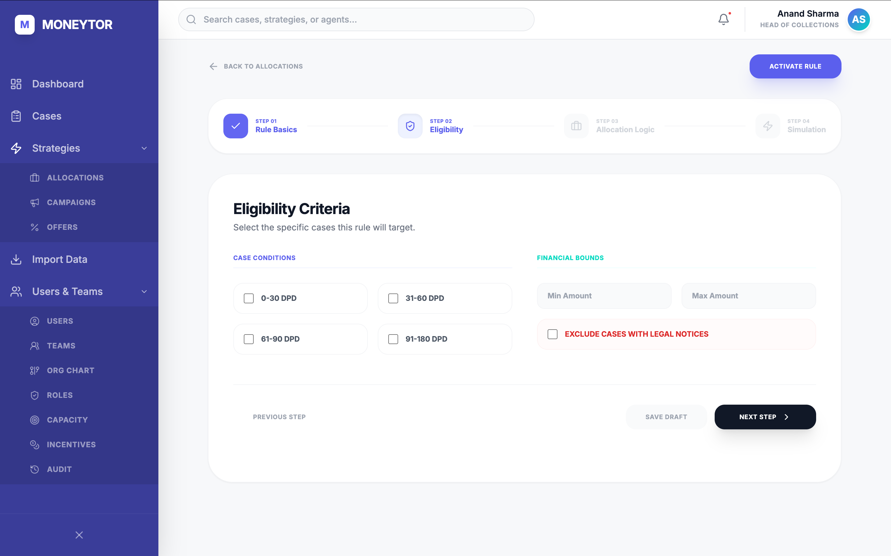 Allocation Wizard — eligibility step