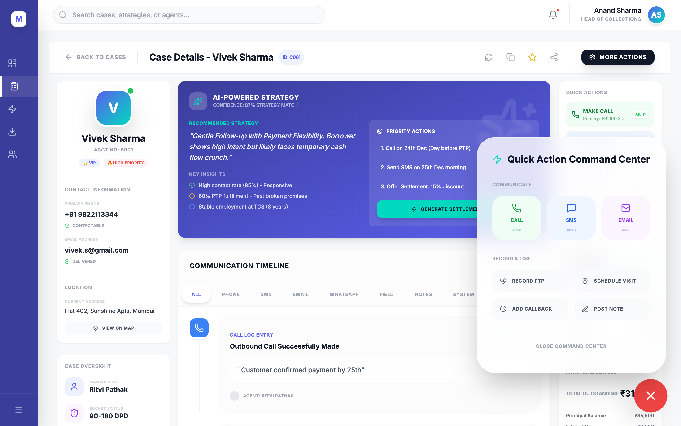 Quick Action Command Center — keyboard-first action palette